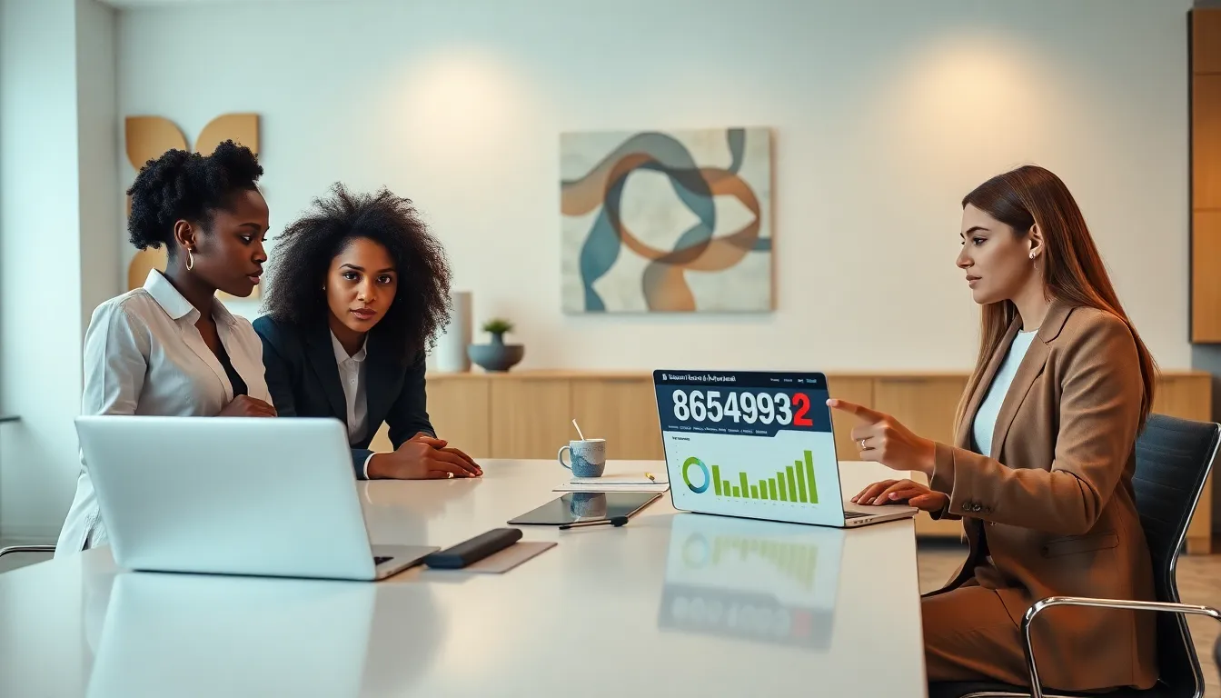 diverse team discussing insights on a digital display in a modern office.